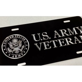 Diamond Etched Products Engraved US Army Vet Veteran Car Tag Diamond Etched Black Metal License Plate