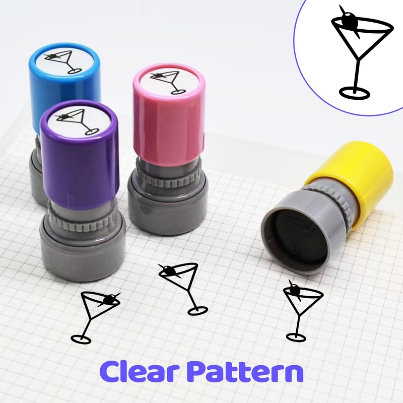 4 Pack Martini Stamp,4 Colors Premium Plastic Self Inking Rubber