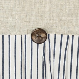 DOSLY IDÉES Farmhouse Shower Curtain,Beige and Blue Stripe,Button Curtain,Linen and Cotton Woven Fabric,Rustic Charm Country Chic Style,72x78 in