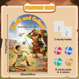 David and Goliath Dart Board Game Set Sunday Activities Giant David and Goliath Dartboard with 12Pcs Sticky Balls for Religious Church Activities Bible Indoor Outdoor Game Supplies