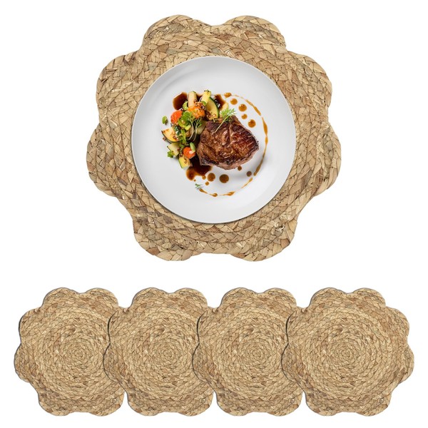 fanquare Handmade Round Woven Placemats, Natural Water Hyacinth Weave Place