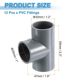 uxcell 3/4" PVC Tee, 12 Pcs 3 Way Elbow Connector Furniture Grade PVC Tee Elbow Pipe Fitting Adapter Corner Fitting for Water Supplies Build Furniture Shelves Tents, Grey