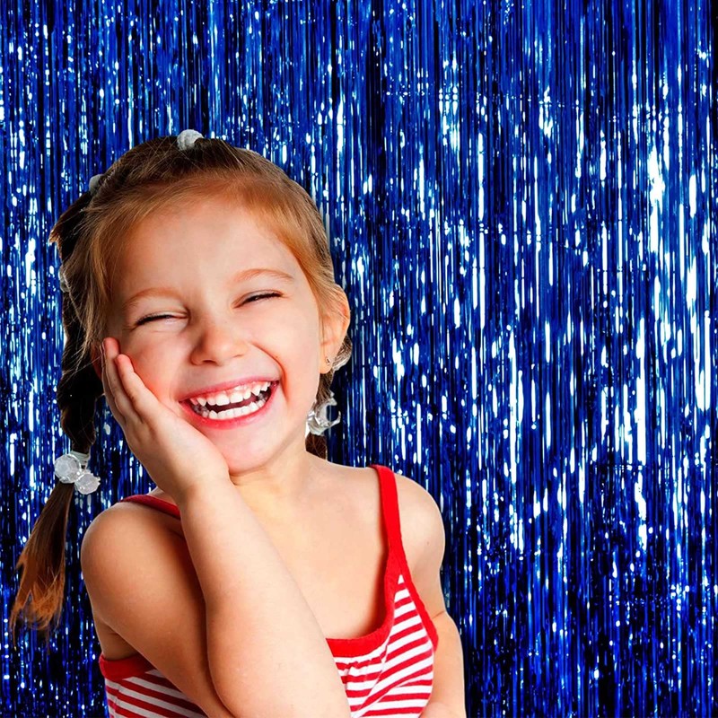 HalloweenDecorate 4 Pack Blue Foil Fringe Curtain Backdrop, 3.28Ftx8.2Ft Metallic