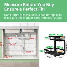 Kitstorack Under Sink Organizer, 2 Tier Under the Sink Storage, Slide out Pull out Cabinet Organizer Shelf, Metal Sliding Drawer for Kitchen Bathroom Pantry Closet Organization Rack, Black, 2 Pack