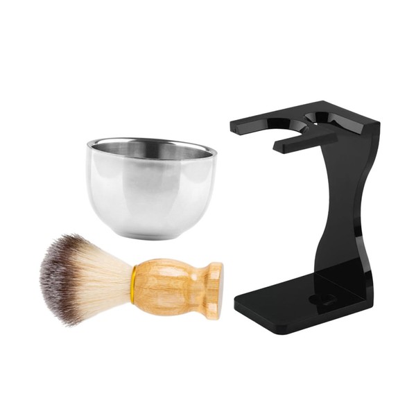 Gatuida 1Set Shaving Brush Stand Grooming Kit with Shaving Bowl