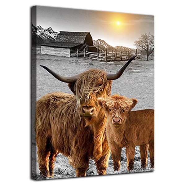 Highland Cow Wall Art Canvas Print Cow Picture Farmhouse Wall