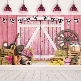 Western Cowgirl Backdrop Pink Cowgirl Birthday Party Decorations Wooden House Barn Farm Photography Background for Girl Baby Shower Wild West Cowgirl Birthday Party Supplies Photo Booth