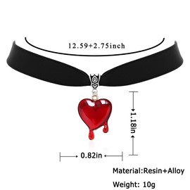TKHLT Dropping Blood Heart Choker Necklace Y2k Black Velvet Red Heart Pendent Choker Vampire Jewelry Gift for Women
