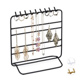 Relaxdays Jewellery Stand Necklaces, Earrings, Bracelets, Jewellery Storage, Organiser Jewellery, HBT 21 x 20 x 10 cm, Black, Pack of 1