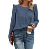 Spriolim Womens Swiss Dot Long Sleeve Top Pleated Crew Neck Blouse Ruffle Casual Work Shirts Blue, Large