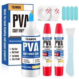 TEAWOO Book Repair & Binding Glue Kit – 8.5 Oz + 2×1.35 Oz Acid-Free PVA Adhesive – Neutral pH, Dries Clear & Flexible for Books, Crafts, Collages & Paper Art, Used for Bookbinding and Book Repair