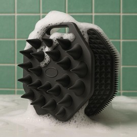 HAPPY TRAIL Cepillo / Esponja 2 en 1 Cabeza y Cuerpo. Silicona Premium, Limpiador y Exfoliante, Resistente de Larga Duración, Aumenta la Espuma Mientras te Bañas, Ergonómico Antideslizante, Fácil de Limpiar, No Guarda Bacterias, Higiénico y Portati