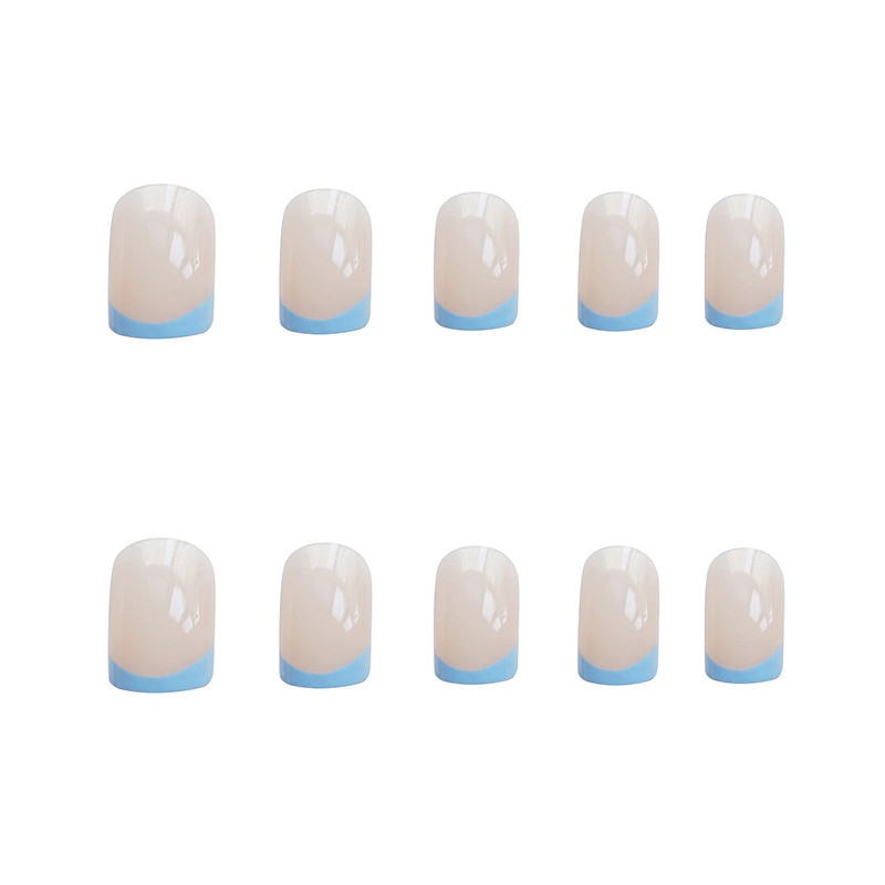MERVF Short Press on Nails Square, Blue Tip French Fake
