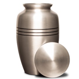 Eternal Harmony Large Urn for Ashes, Adult Male & Female Cremation Vase for Human Ashes, Secure Seal & Velvet Bag, Funeral Vase for Men & Women Up to 200 lbs, 7x11” (Large, Silver)