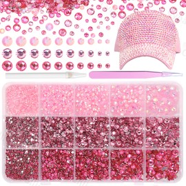 15000 Pcs Pink Color Resin Rhinestones for Crafts, Flatback Resin Rhinestones for Bedazzling Gems 2/3/4/5/6mm Flatback Gems Jewels for DIY Mugs Tumblers Bottles Clothing Shoes Nail Art