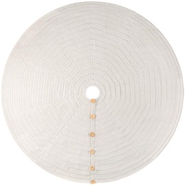36-Inch Rib Knit Christmas Tree Skirt with Oak Buttons, Cream White