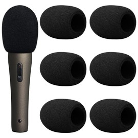 Pinsheng Pack of 6 Microphone Wind Protection, Foam Microphone Cover for Handheld Microphone, Large Mic Wind Protection for KTV, Stage Performance, Outdoor Activities (Black)