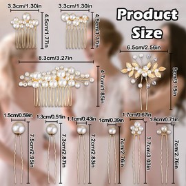 23Pcs Bridal Pearl Gold Hair Clips, FHDUSRYO Wedding Flower Leaf Rhinestone Hair Pins, Bride Hair Combs Accessories U-shaped Hair Barrettes Headpieces for Bridesmaid Party Women Girl