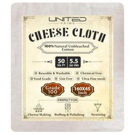 Cheese Cloths 100 Grade, 160X45 Inches - 50 Sq Feet Unbleached 100% Cotton Fabric - 5.5 Sq Yards Ultra Fine Mesh Muslin Cloth - Cheesecloth For Straining Cooking, Cheese Making, Washable & Reusable