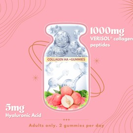 Spring Leaf Collagen Gummies HA+ 60s - Sugar Free Collagen Peptides Option - With Hyaluronic Acid For Hair Skin Nail - For Skin Firmness & Hydration - Natural Peach Flavour