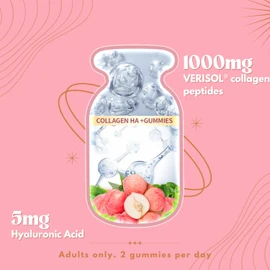 Spring Leaf Collagen Gummies HA+ 60s - Sugar Free Collagen Peptides Option - With Hyaluronic Acid For Hair Skin Nail - For Skin Firmness & Hydration - Natural Peach Flavour