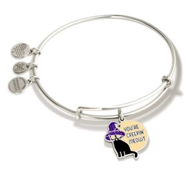 Alex and Ani Collections Expandable Bangle for Women, You’re Creepin’ Meowt Charm, Shiny Silver Finish, 2 to 3.5 in