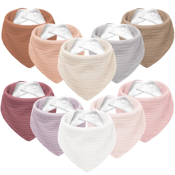 Susurration Muslin Baby Bibs 10Pack Soft Triangular Adjustable Baby Dribble