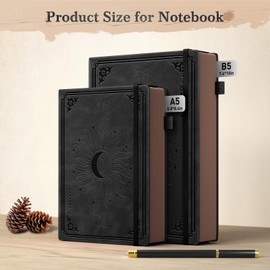 Smarpau Notebook A5 Lined, Retro Style Hardcover Leather Notepad with 366 Pages 100gsm Thick Paper, Lined Journal with Pen for Women Men Work Office School Travel 14.5 x 21 cm - Black