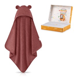 FUCHSUNDPANDA ® Hooded Towel Baby Extra Thick, Warm & Soft 75 x 75 cm Baby Towel Hood (100% Bamboo) Red Towel Birth with Great Gift Packaging (Purple/Red)