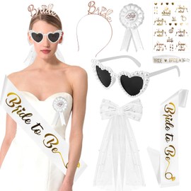 Dandin 7 Piece JGA Accessories Women, Stag Night Women Set, Hen Party Decoration Bracelet Set, Bride to Be Sash, Veil, Heart Sunglasses Beads, Bridal Headband, Bracelet, Tattoos Decoration