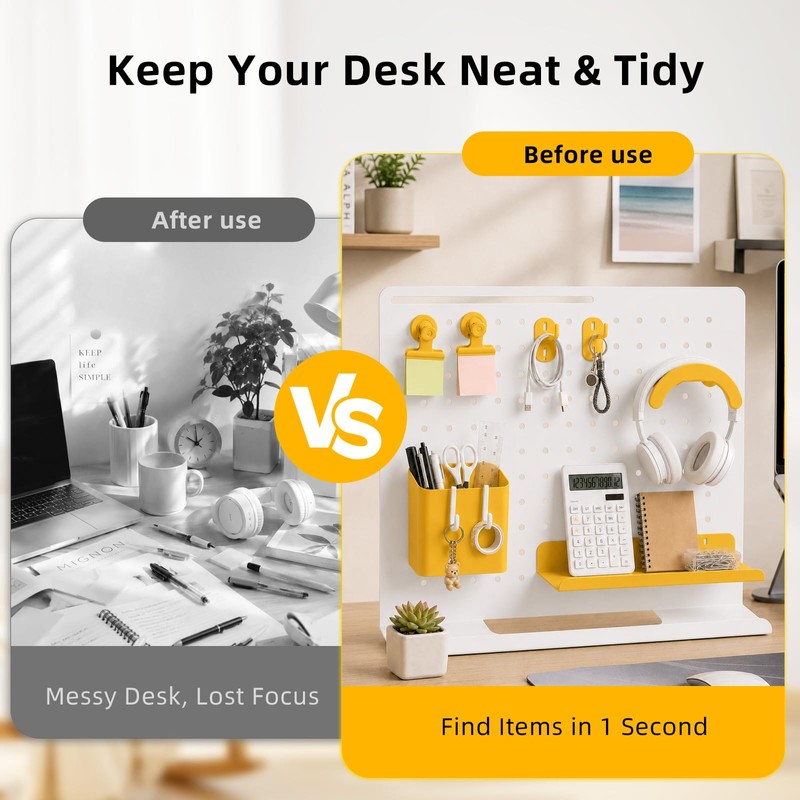 HOHOLEU Metal Desk Pegboard Organizer, No Drill Modular Storage Kit