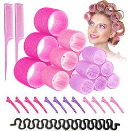 Rulos para Cabello，ZJTZJY Juego de Rodillos de Velcro con Accesorios，Rizador Pelo sin Calor，Rodillos de Velcro-3 Tamaños (33PCS)