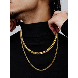 Hoyazvet Men's Necklace Cuban Link Chain 7mm 28 Inch Hip Hop Golden Chains