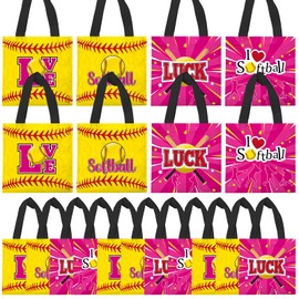 20Pcs Softball Goodie Bags Softball Treat Bags Non-woven with Handles - 2 Designs for Sports Theme Parties, Birthday Favors & Baby Shower Supplies (Snack/Candy Size)