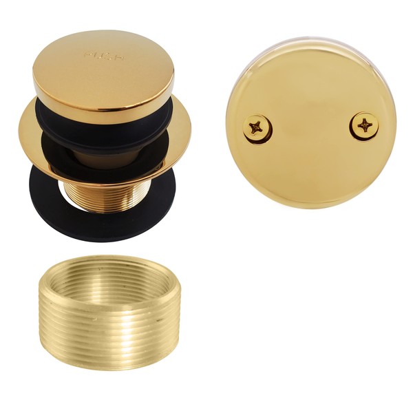 Westbrass Universal Fine or Coarse Thread Replacement Tip-Toe Strainer Drain with 2-Hole Faceplate, Polished Brass, D93K-01