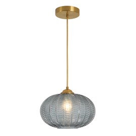 KCO Lighting Large Glass Pendant Lights Kitchen Island Brass Gold Pendant Light Gold Globe Hanging Light Smoked Striped Glass Pendant Light Mid Century Modern Dining Room Light Fixture