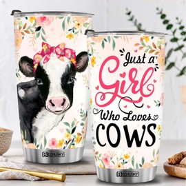 BECHUSKY Cow Tumbler Just A Girl Who Loves Cows Tumbler Cow Heifer Lover Travel Cow And Flower Gift For Women Girls Best Friends Sisters Animal Lovers On Holiday Birthday Anniversary Christmas