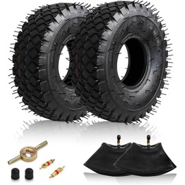 2 Set 4.10/3.50-4 Tire and Inner Tube with Bent Valve Stem, Heavy Duty Replacement Tire Inner Tubes Set for Lawn Mowers Garden Rototiller Snow Blower Hand Truck Wheelbarrow