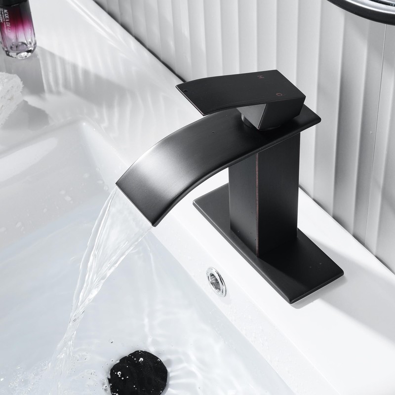 Fransiton Black Waterfall Bathroom Faucet Lavatory Single Handle 1 or