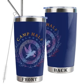 LLKJHGE Camp Half Blood Gift Percy Movie Inspired 20oz Stainless Steel Tumbler with Lid and Straw Percy Fans Gifts Camp Half Blood Cabins Gift (Blue-camp half)