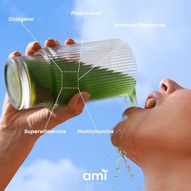 Ami Glow Greens - Jugo Verde Premium en Polvo con Colágeno y Probióticos, Superfoods, Enzimas Digestivas y Vitaminas - Apoyo para la Salud Intestinal,
