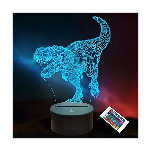 Dinosaur 3D Optical Illusion Lamp LED Night Lights for Kids Boys Girls Gifts,16 Colors Remote Control with Timer, T-Rex Toys Nightlight