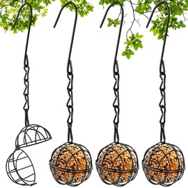 Txkrhwa Y6S 4 Pack Suet Ball Bird Feeder Set Metal Bird Feeding Station Kit with Hanging Chain Squirrel Proof Bird Feeders for Outside Hanging Hummingbird Feeders for Wild Birds Outdoor Garden Y6S