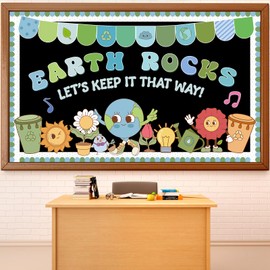 Earth Day Bulletin Board Earth Rocks Classroom Decorations Flower Garbage Can Paper Cutouts Environmental Protection Bulletin Board Set for School Class Wall Educational Decor Teacher Supplies