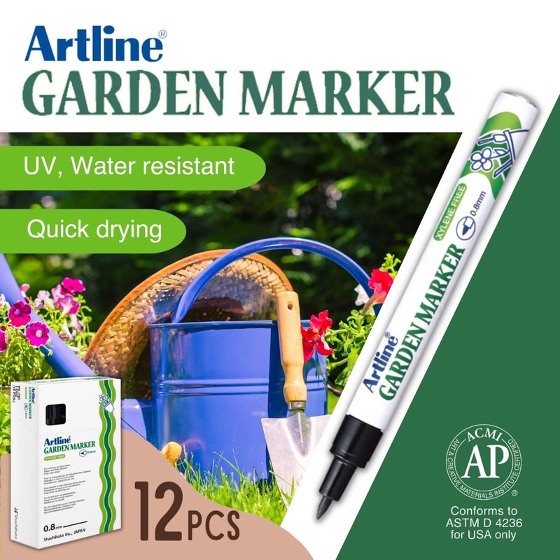 Artline Garden Markers, 0.8 mm Writing Width, Black, 12 Pack