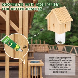 Carpenter Bee Trap for Outside - Best Bee Trap - Cabin Style Nature Hanging Wood Carpenter Bee Traps Outdoor - Insect Traps with Removable Vault (1 Pack)