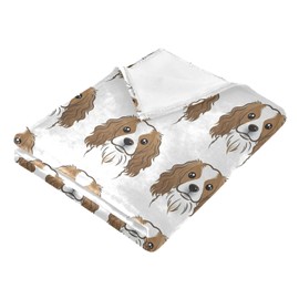 Cavalier King Charles Spaniel Face Head Bone Seamless on White 1PC Blanket, Lightweight Plush Throws Siesta 50 X 60 Inches, Super-Soft Fluffy Warm Cozy Travel Crystal Velvet Carpet for Bed Couch
