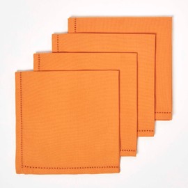 HOMESCAPES Set of 4 Terracotta Fabric Napkins 45 x 45 cm, Napkins with Hemstitch, Table Napkins Made of 100% Cotton