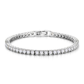 TINGN 14K Gold Plated Tennis Bracelet for Women Elegant Cubic Zirconia Silver Gold Bracelet Classic 3mm Round-Cut CZ Arm Jewellery Gift for Women