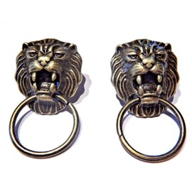 Bronze Lion Door Knocker Stud Earrings roaring cat tiger hammer ring posts